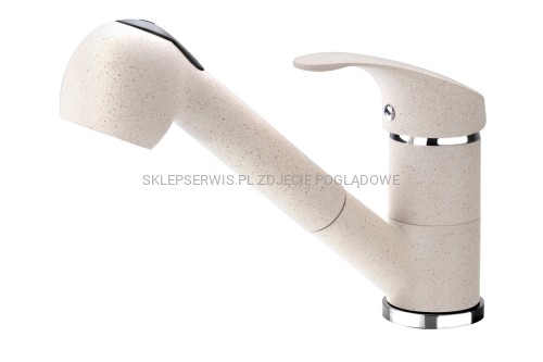 DEANTE Pepe Bateria kuchenna z wyciąganą wylewką - 2 rodzaje strumienia - piasek/biały/chrom - BDP_771M - packshot
